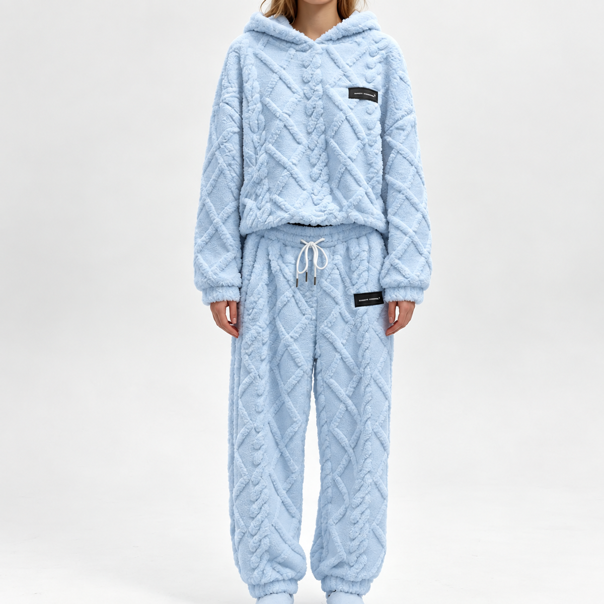💝💝Textured Fleece-Look Hoodie And Pants Set