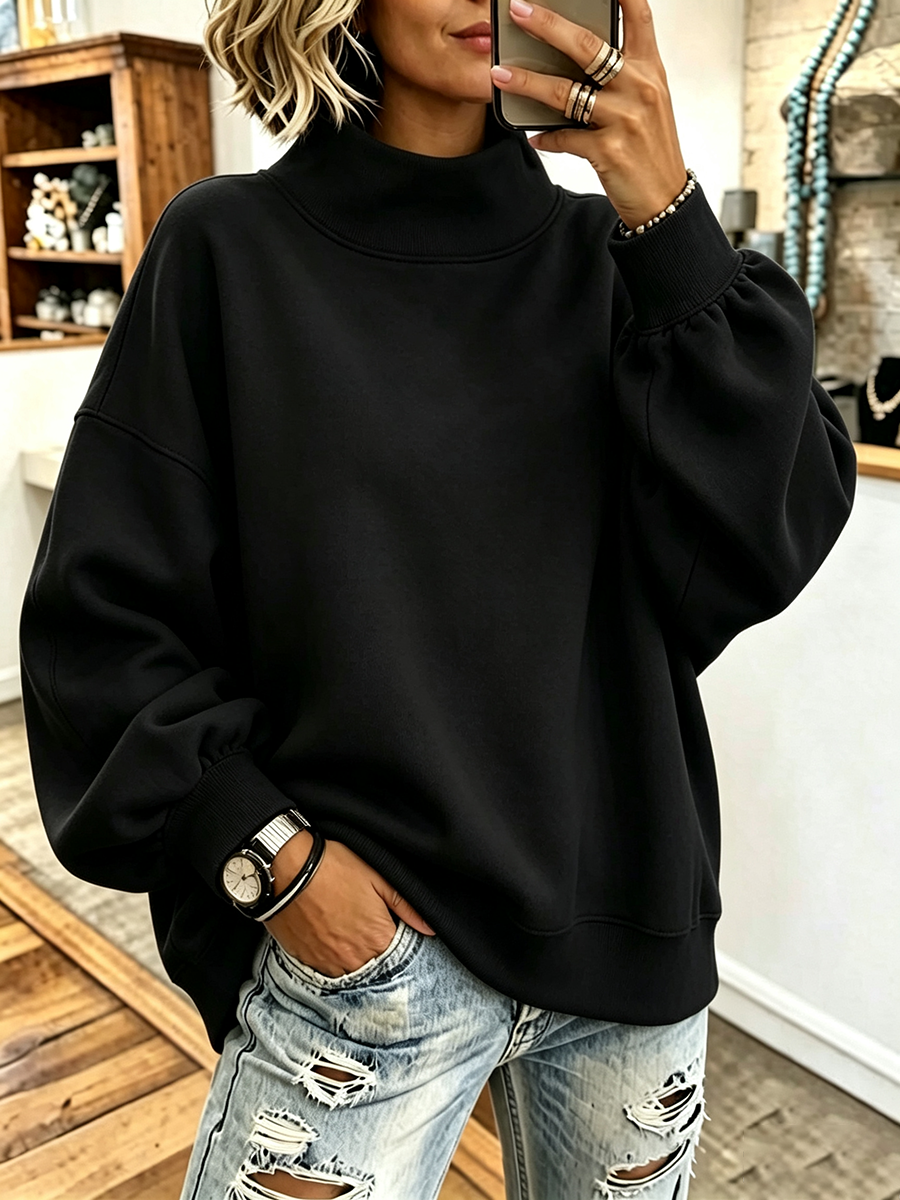 💝💝Cozy Pink High-neck Oversized Sweatshirt