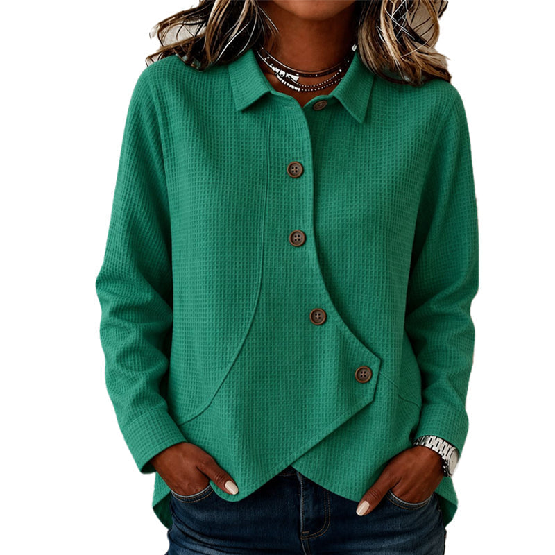 ππ Latest Design | Women's Waffle-Knit Crossover Hem Button Top