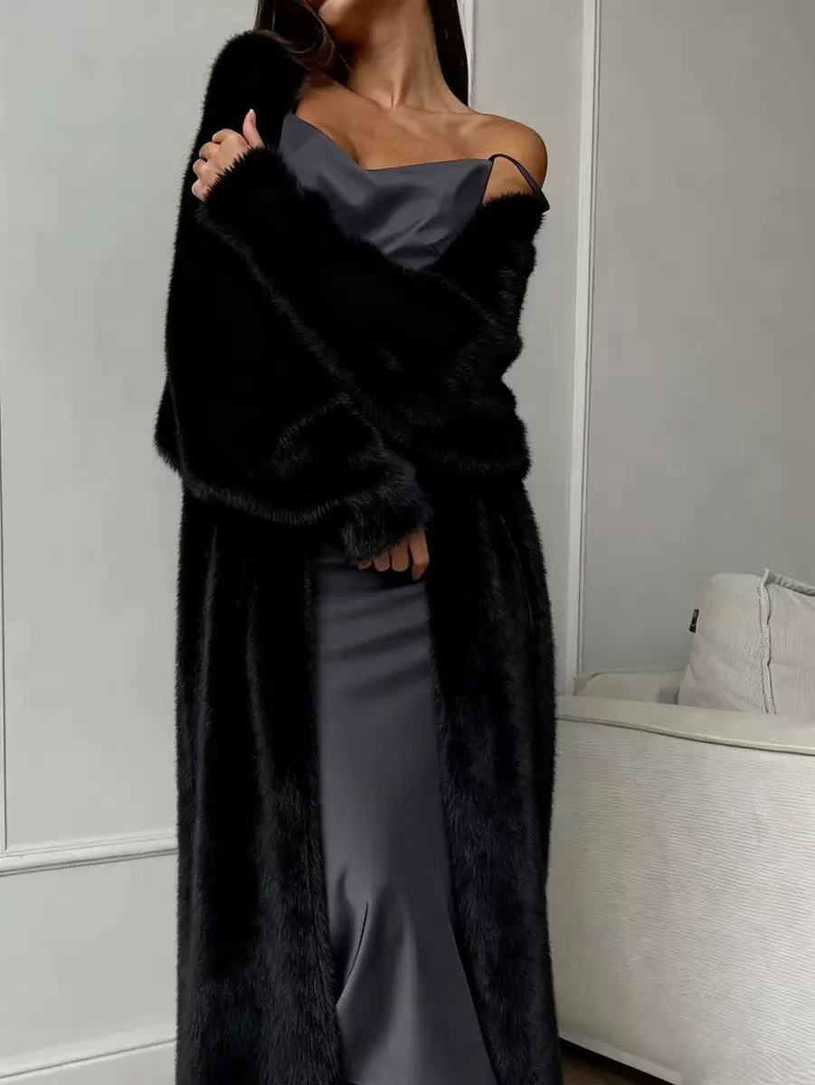 Women's Faux Mink Knit Cardigan | Cozy Long Fleece Sweater Coat