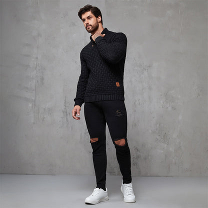 💚Men's Regular Textured Patched Detail Shawl Collar Sweater