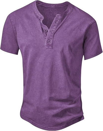 💚Men's Vintage Acid-Wash Henley T-Shirt