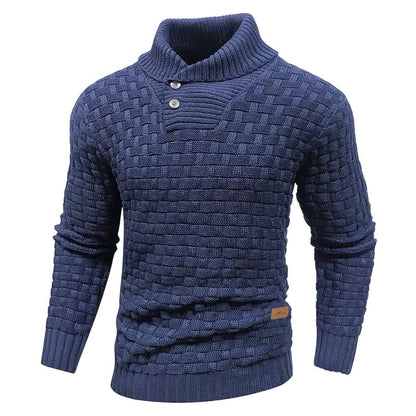 💚Men's Regular Textured Patched Detail Shawl Collar Sweater