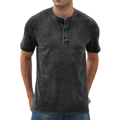 💚Men's Vintage Acid-Wash Henley T-Shirt
