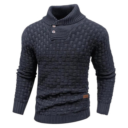 💚Men's Regular Textured Patched Detail Shawl Collar Sweater