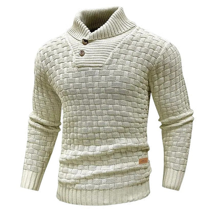 💚Men's Regular Textured Patched Detail Shawl Collar Sweater