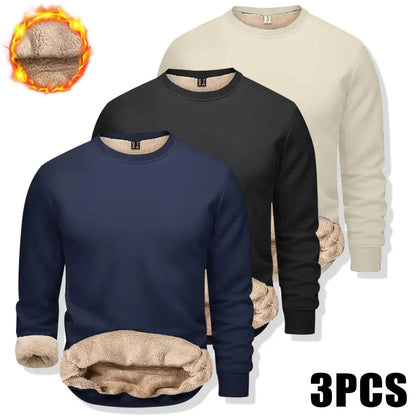 💝💝Men's Fitted Crewneck Fleece Lined Sweatshirt, Wind Resistant Polyester Athletic Pullover, Casual Fashion Active Tops