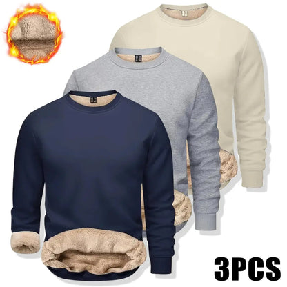 💝💝Men's Fitted Crewneck Fleece Lined Sweatshirt, Wind Resistant Polyester Athletic Pullover, Casual Fashion Active Tops