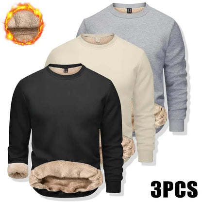 💝💝Men's Fitted Crewneck Fleece Lined Sweatshirt, Wind Resistant Polyester Athletic Pullover, Casual Fashion Active Tops