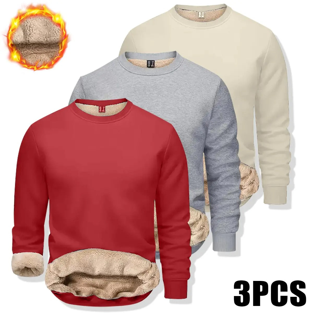 💝💝Men's Fitted Crewneck Fleece Lined Sweatshirt, Wind Resistant Polyester Athletic Pullover, Casual Fashion Active Tops