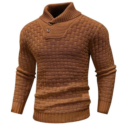 💚Men's Regular Textured Patched Detail Shawl Collar Sweater