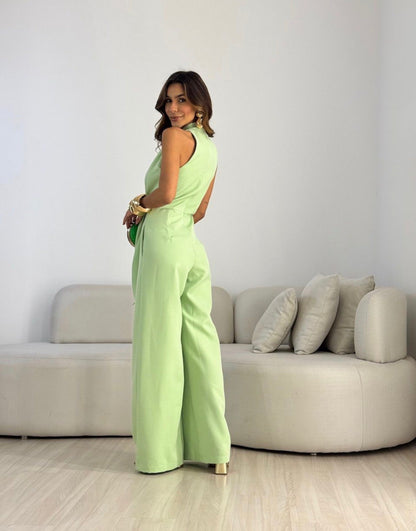 Women's Elegant Wide Leg Jumpsuit With Waist Tie