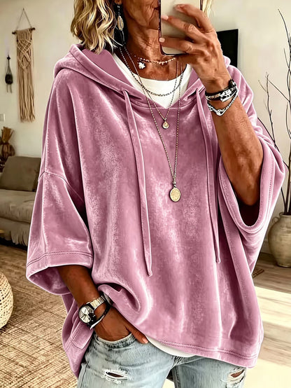 💝💝Women’s 3/4 Sleeves Minimalist Velour Hoodie Top