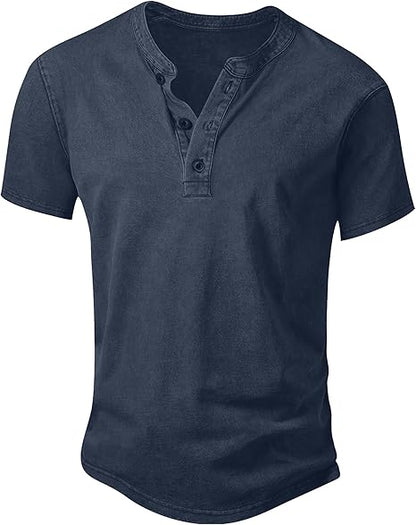 💚Men's Vintage Acid-Wash Henley T-Shirt