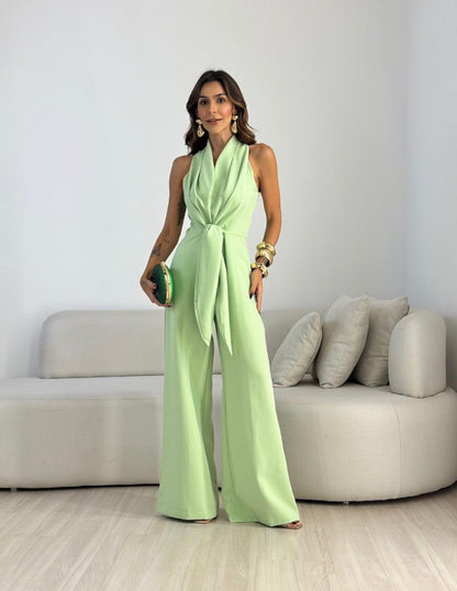 Women's Elegant Wide Leg Jumpsuit With Waist Tie