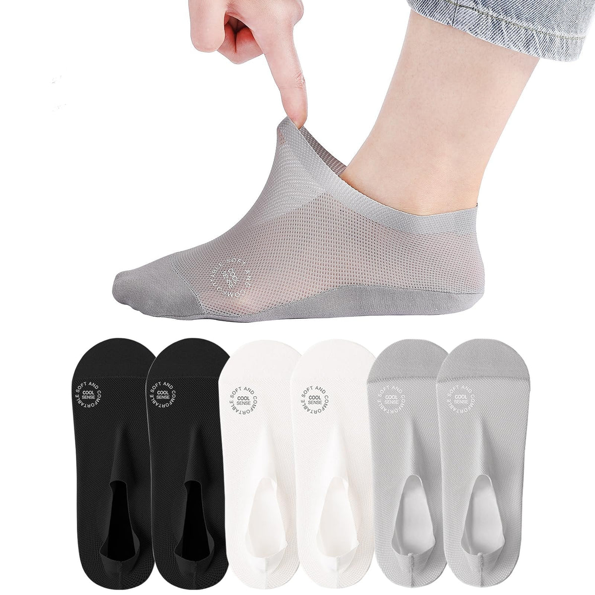 No-Show Anti-Slip Socks 3-Pack – Breathable Combed Cotton, Silicone Grips