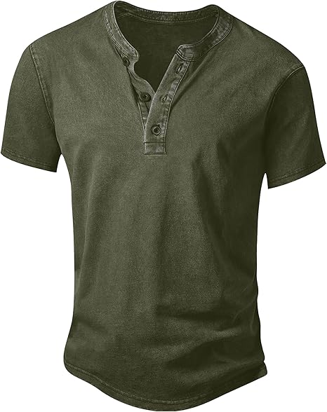 💚Men's Vintage Acid-Wash Henley T-Shirt