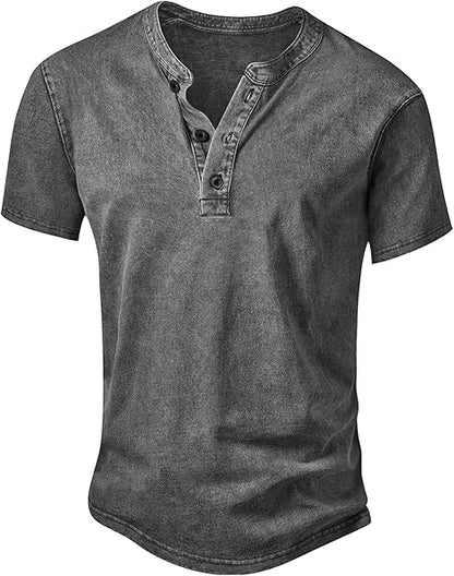 💚Men's Vintage Acid-Wash Henley T-Shirt