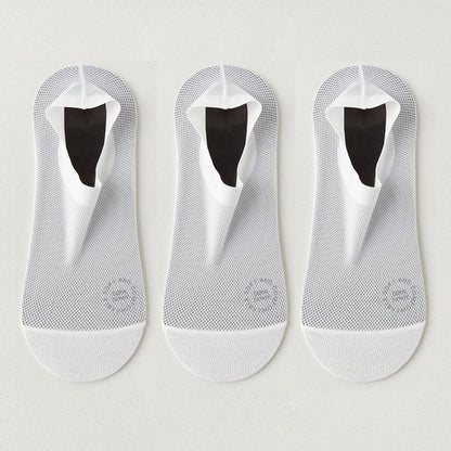 No-Show Anti-Slip Socks 3-Pack – Breathable Combed Cotton, Silicone Grips