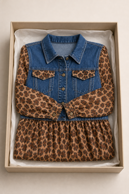 Milan Denim Bodice Leopard Dress