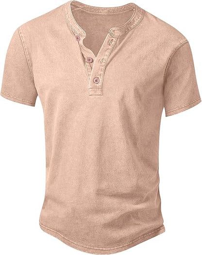 💚Men's Vintage Acid-Wash Henley T-Shirt