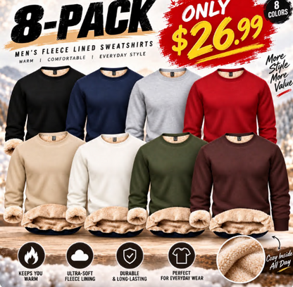 💚Men's Fitted Crewneck Fleece Lined Sweatshirt, Wind Resistant Polyester Athletic Pullover, Casual Fashion Active Tops