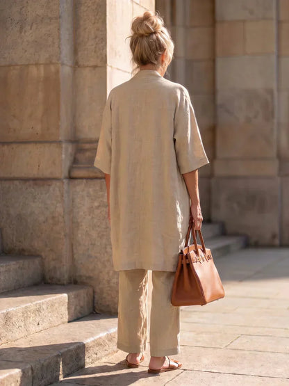 Women's Elegant 3 Piece Linen Set With Wide Leg Pants