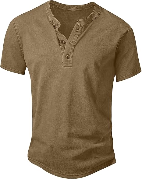💚Men's Vintage Acid-Wash Henley T-Shirt