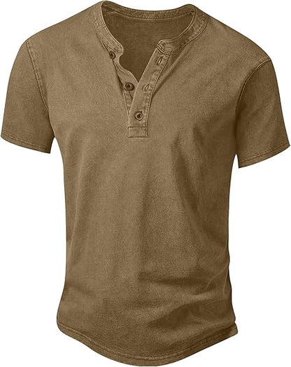 💚Men's Vintage Acid-Wash Henley T-Shirt