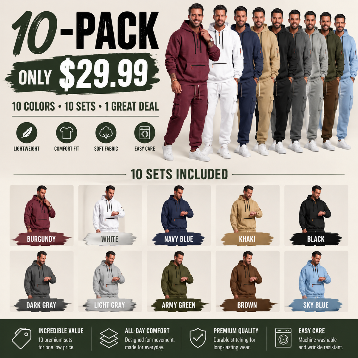 💚Men's 2-Piece Activewear Set with Fleece Lining for Winter