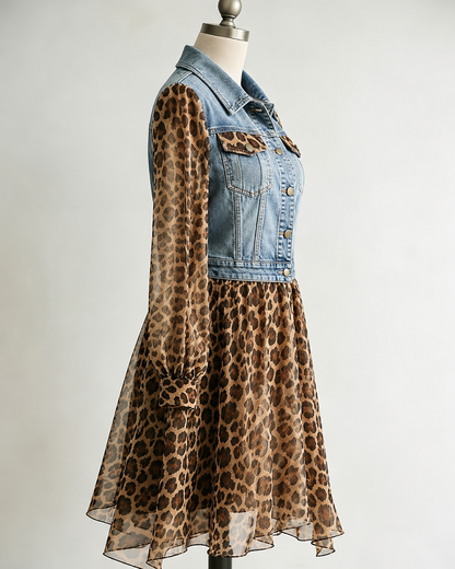 Milan Denim Bodice Leopard Dress