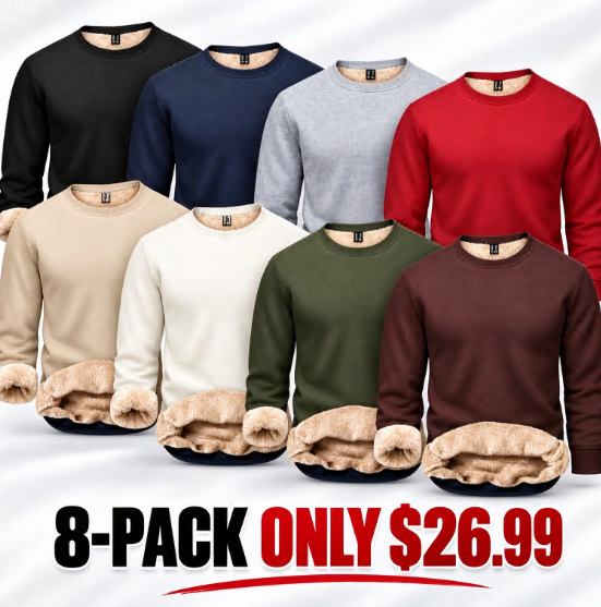 💚Men's Fitted Crewneck Fleece Lined Sweatshirt, Wind Resistant Polyester Athletic Pullover, Casual Fashion Active Tops