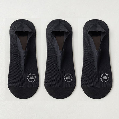 No-Show Anti-Slip Socks 3-Pack – Breathable Combed Cotton, Silicone Grips