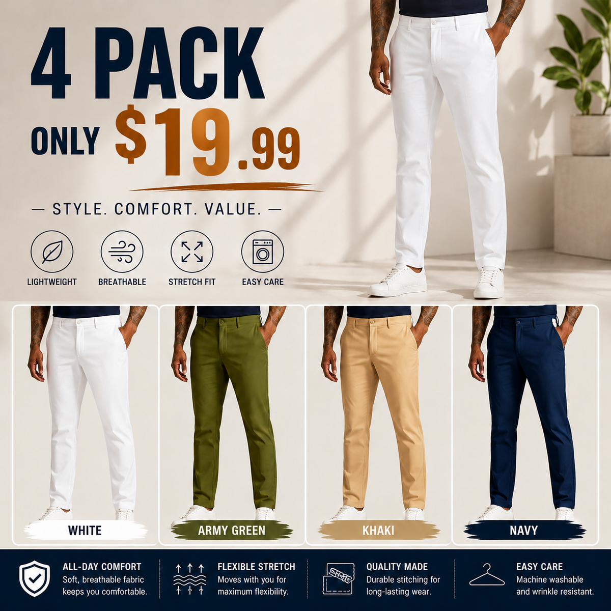 💚⚡FINAL SALE⚡Men's Golf Stretch Straight Pants
