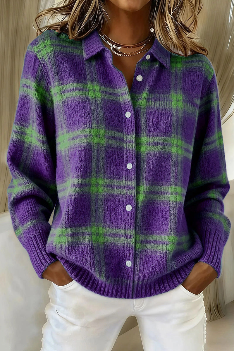 💝💝CLEARANCE SALE🔥 Women's Plaid Print Casual Cotton Buttoned Cardigan Sweater