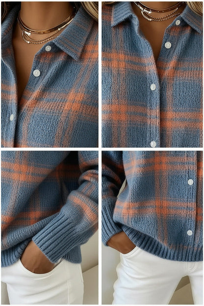💝💝CLEARANCE SALE🔥 Women's Plaid Print Casual Cotton Buttoned Cardigan Sweater