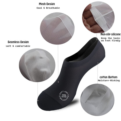 No-Show Anti-Slip Socks 3-Pack – Breathable Combed Cotton, Silicone Grips