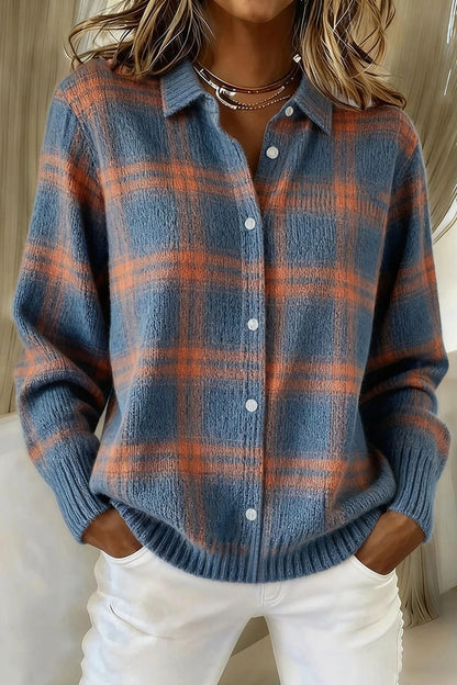 💝💝CLEARANCE SALE🔥 Women's Plaid Print Casual Cotton Buttoned Cardigan Sweater
