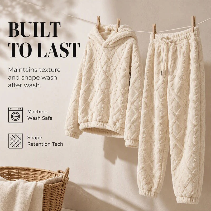 💝💝Textured Fleece-Look Hoodie And Pants Set