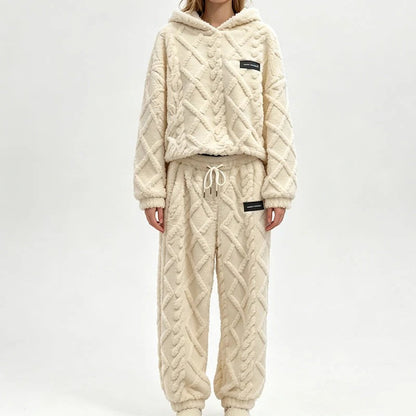 💝💝Textured Fleece-Look Hoodie And Pants Set