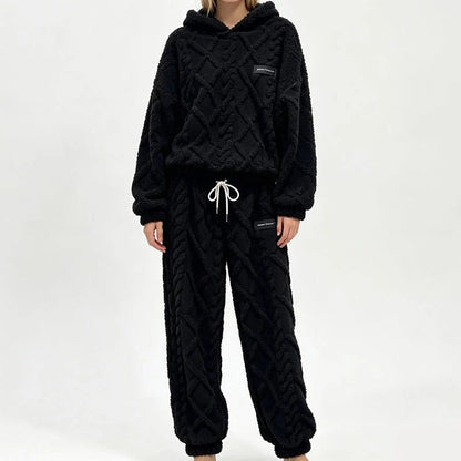 💝💝Textured Fleece-Look Hoodie And Pants Set