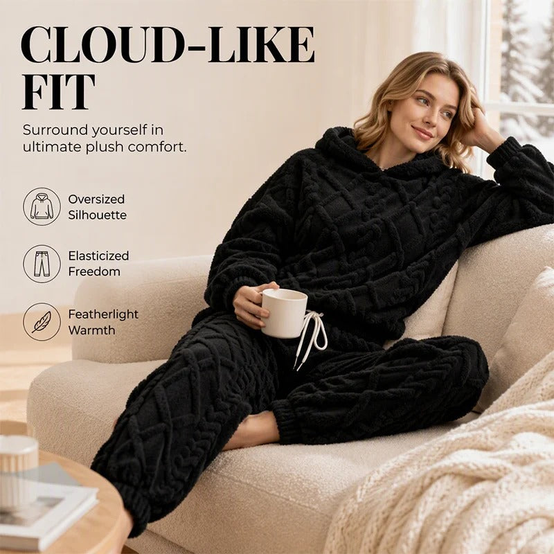 💝💝Textured Fleece-Look Hoodie And Pants Set