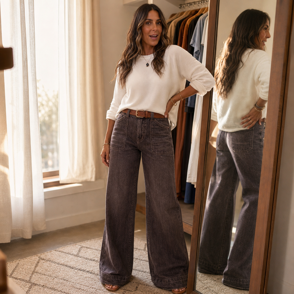 💚Wearbella – High Waisted Wide Leg Stretch Denim