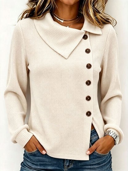 💝💝Chic Asymmetric-neck Waffle-knit Top