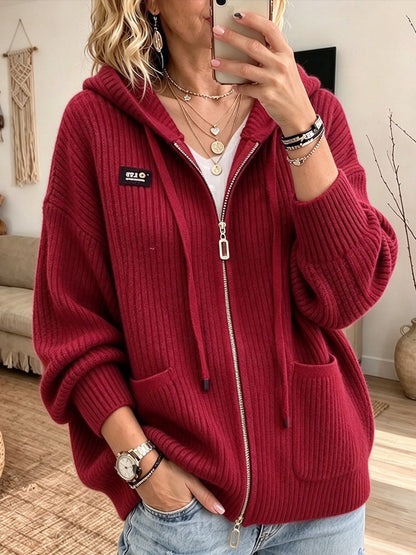 💝💝Cozy And Casual Ribbed Knit Zip-up Hooded Cardigan