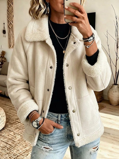 💝💝Casual Warm Faux Suede And Sherpa Jacket