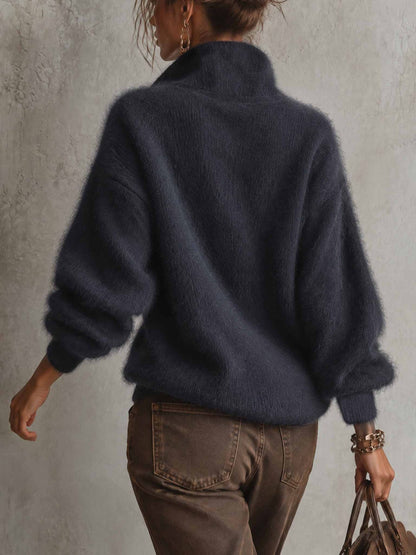 💝💝Fuzzy Wool-blend Half-zip Knit