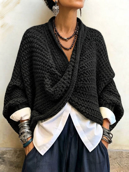 💝💝Cozy Relaxed Batwing Sleeves Crossover V-neck Sweater