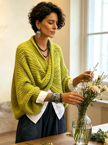 💝💝Cozy Relaxed Batwing Sleeves Crossover V-neck Sweater