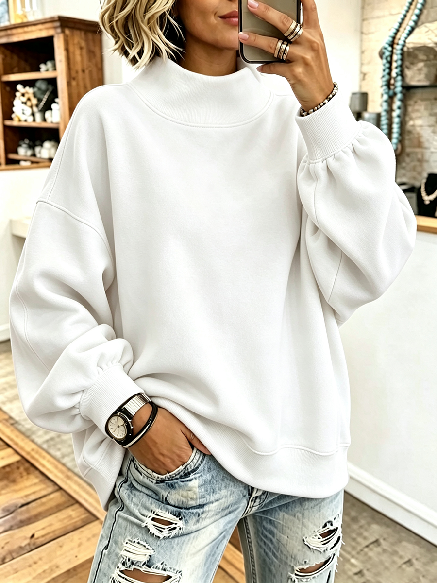 💝💝Cozy Pink High-neck Oversized Sweatshirt